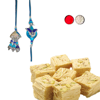 "Bhaiya Bhabi Rakhi - BBR-907 A, 500gms of Haldiram Soan papdi - Click here to View more details about this Product